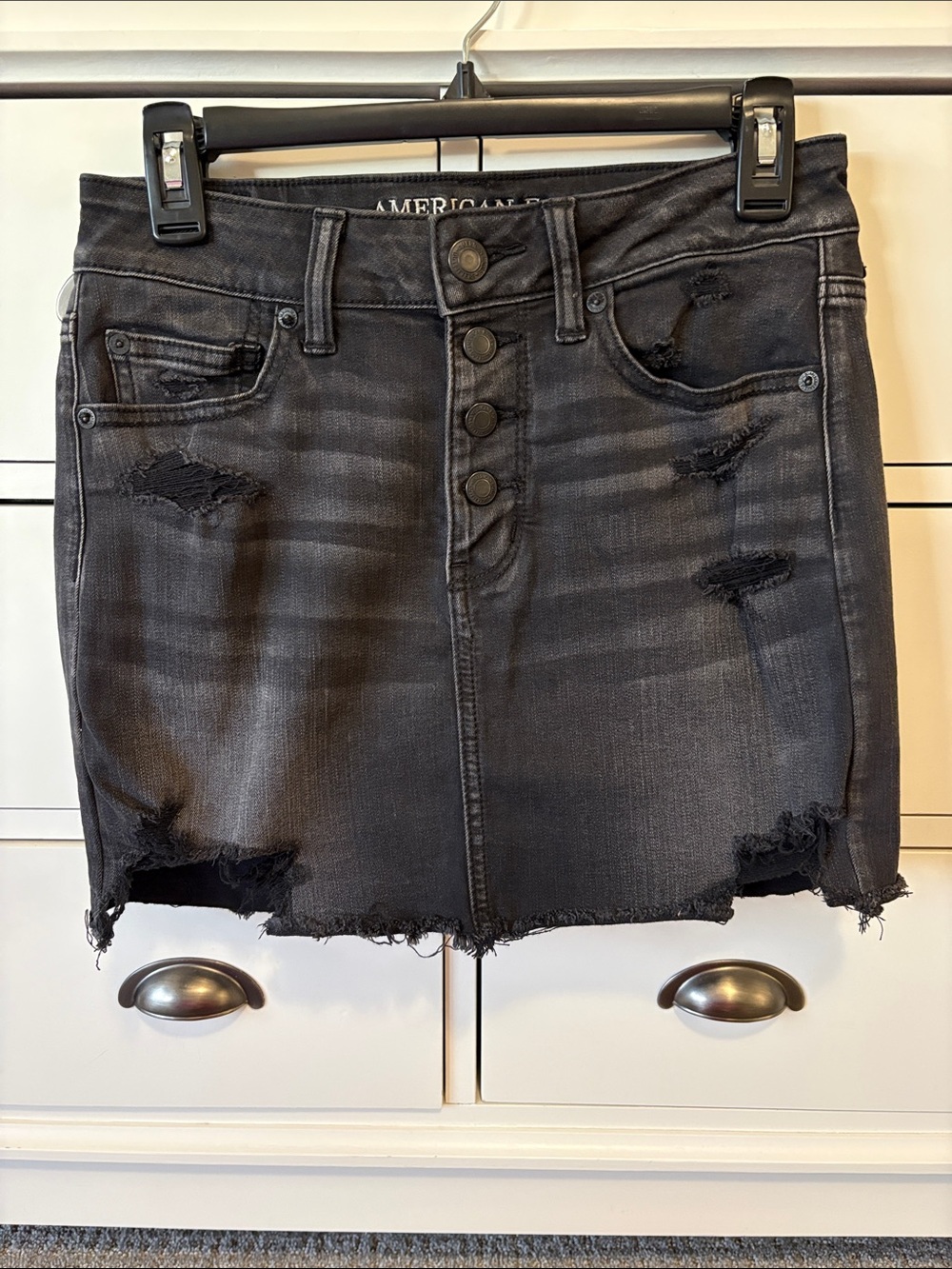 American Eagle Outfitters Black Distressed Denim Mini Skirt